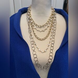 Bundle of 3 Gold-Tone & white necklaces for layering- gorgeous bargain!